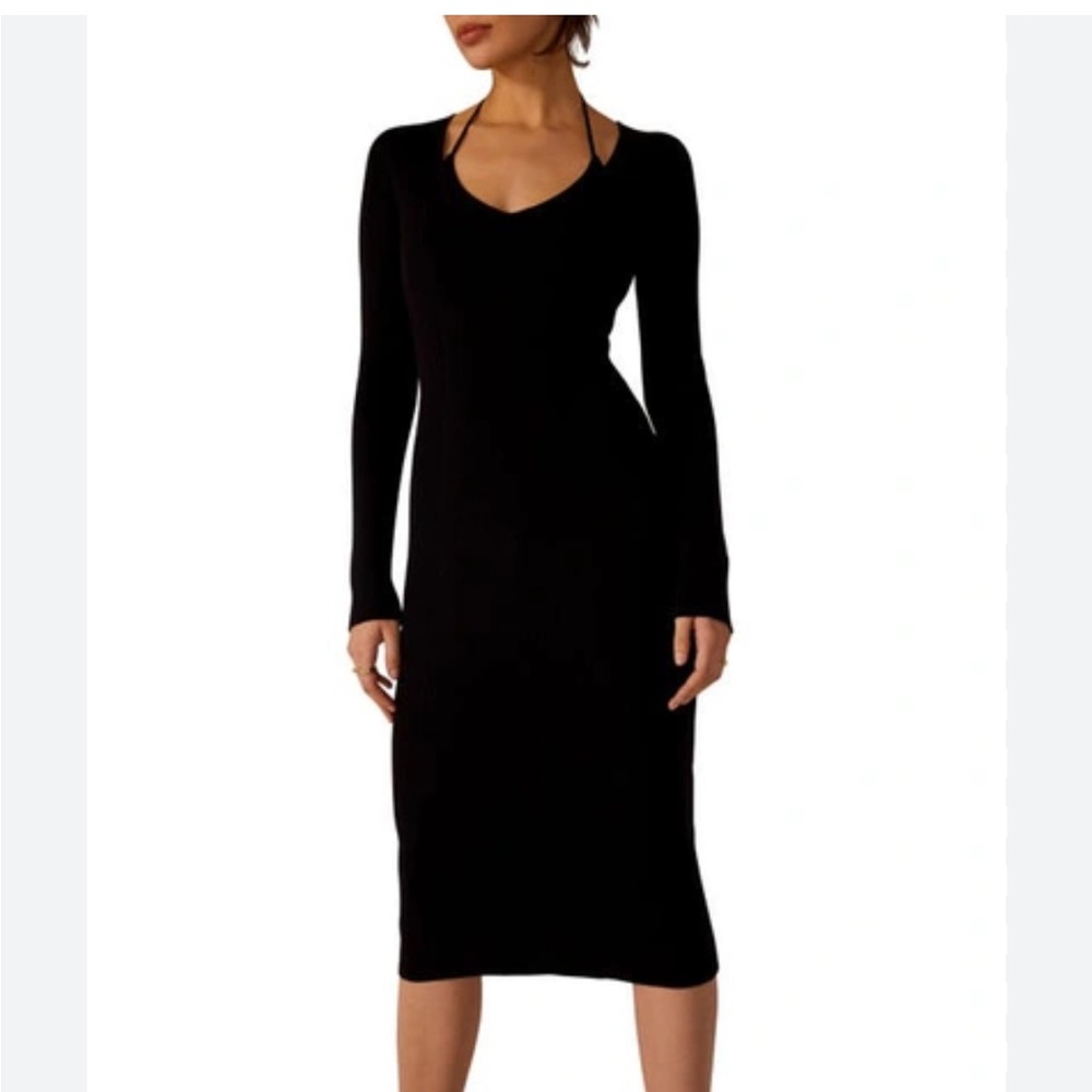 Favorite Daughter Peekaboo Black Knit Long Sleeve Dress